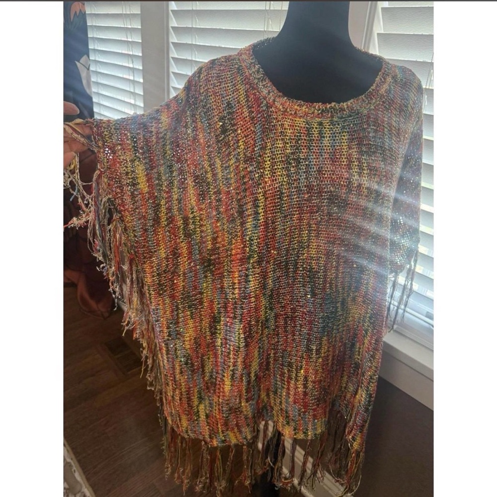 Easel Vibrant Multicolor Knit Poncho